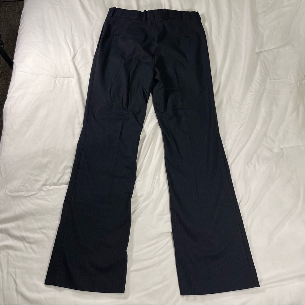ZARA Navy Pinstripe Dress Pants Women’s Size 32” Flare Trousers Classic Workwear - Picture 2 of 7